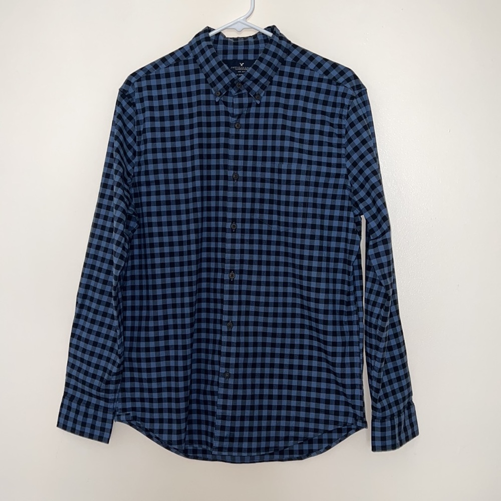 American Eagle Checkered Button Down Size M Class… - image 2